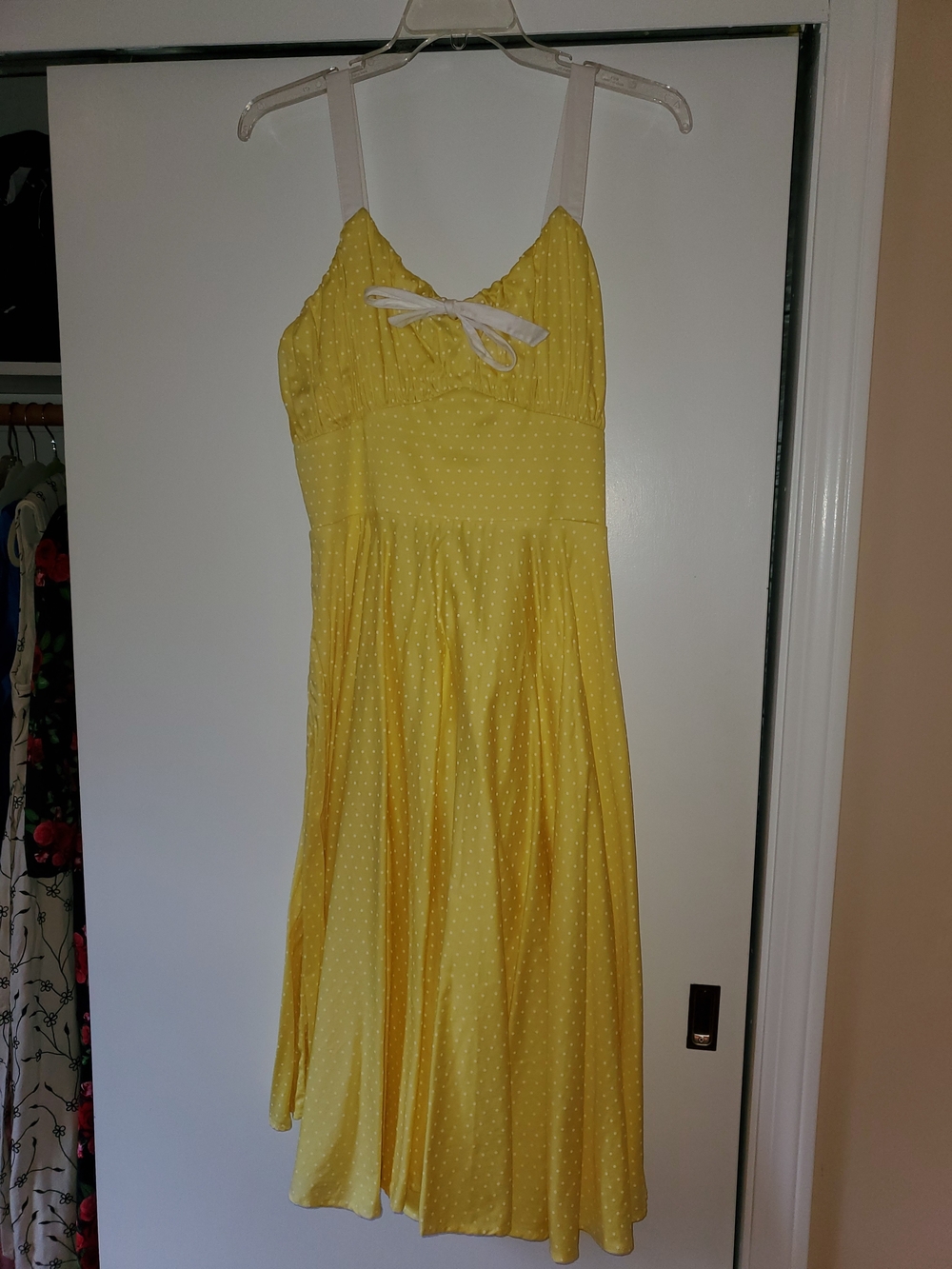 Pinup Couture Yellow Polka Dot Sundress with White Straps